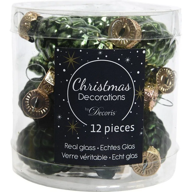 Kaemingk Christbaumschmuck, Christbaumschmuck Zapfen 6cm Glas 12 Stück - Piniengrün