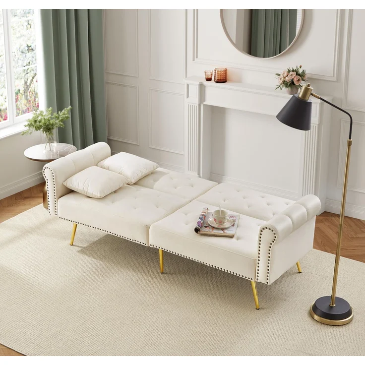 Schlafsofa mit unabhängig verstellbarer Doppel-Rückenlehne, eleganter Samtstoff, vergoldete Metallfüße,mit 3-facher Rückenverstellung – Bild 5