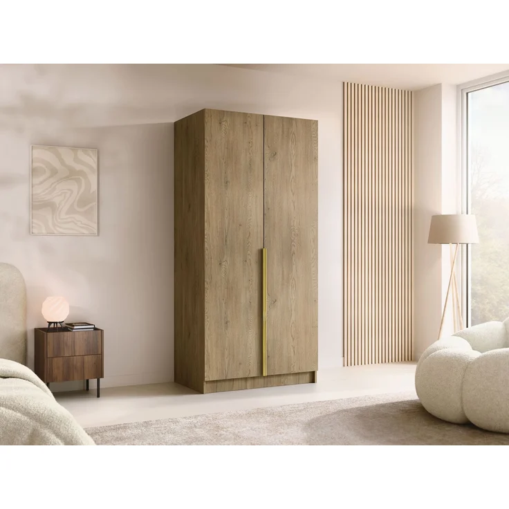 Drehtürenschrank Borton I, Kleiderschrank mit 2 Türen (Farbe: Eiche Cremona / Eiche Cremona + Gold) – Bild 2