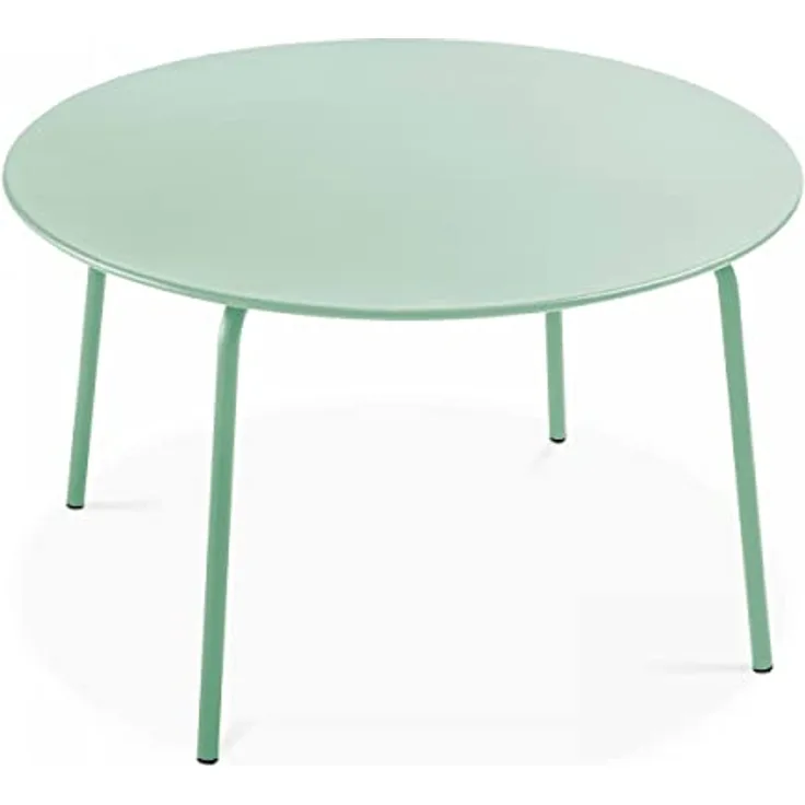 Oviala Palavas Gartentisch, Rund, Hellgrün, Metall, 120 cm Durchmesser, witterungsbeständig, für 4-6 Personen