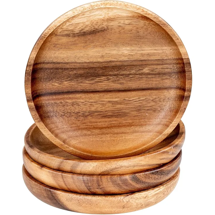 Levandeo® Dekoteller, 4er Set Runde Teller Akazie Ø15cm Holzteller Snackteller Dekoteller