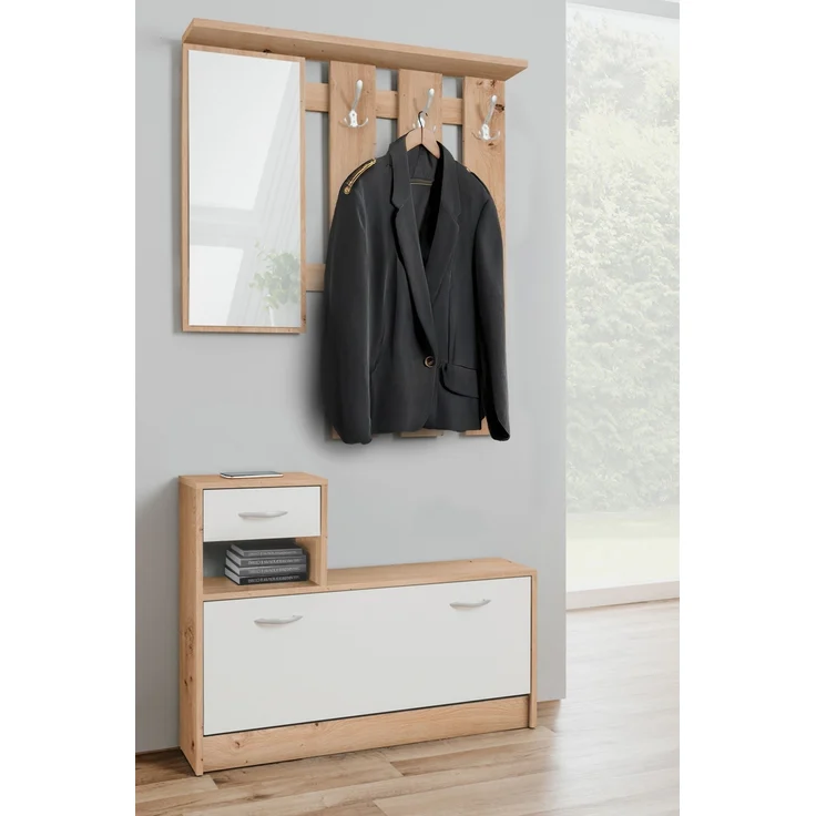 Kompaktgarderobe >Rudolf< in Artisan Eiche Dekor / Weiß - 100x180x25 (BxHxT) – Bild 3