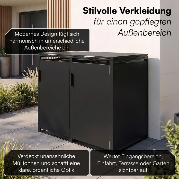 STEELSØN 'Thoria' Mülltonnenbox 2er je 240 Liter, graphitschwarz, Mülltonnenverkleidung aus Stahl, wetterfest, 116x80x134 cm, Müllbox für 2 Tonnen – Bild 10