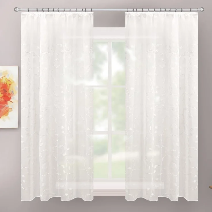 Delindo Lifestyle Gardine Serie Monique (2 St), Kräuselband, halbtransparent, Voile, Store mit dezenter Stickerei – Bild 1