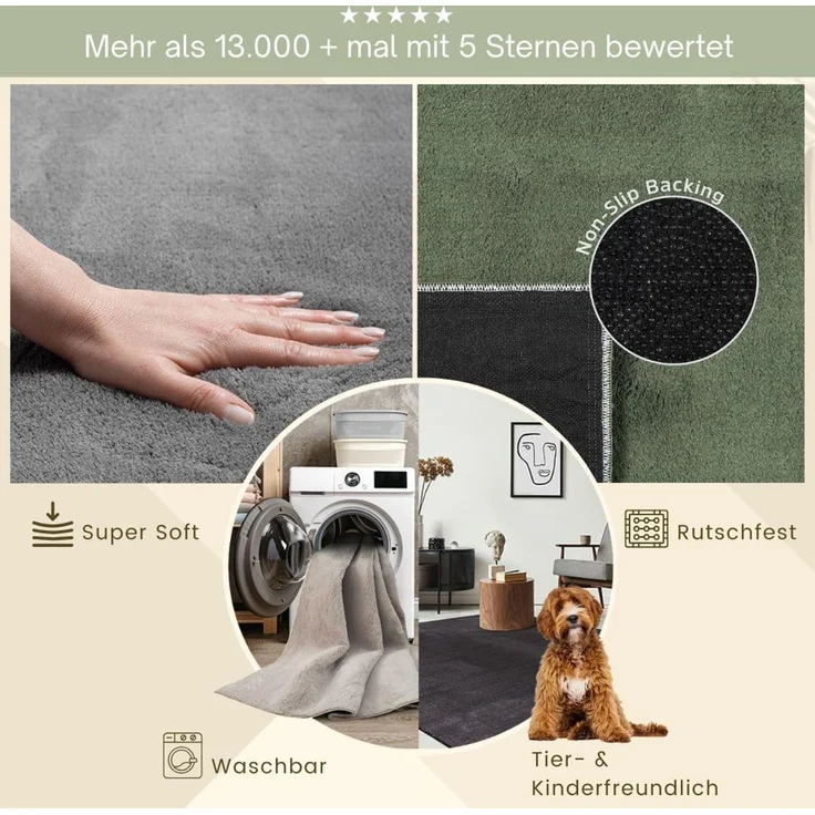 the carpet Relax kuscheliger Kurzflor Teppich, Anti-Rutsch Unterseite, Waschbar bis 30 Grad, Super Soft, Felloptik, Sand, 200x280 cm – Bild 5