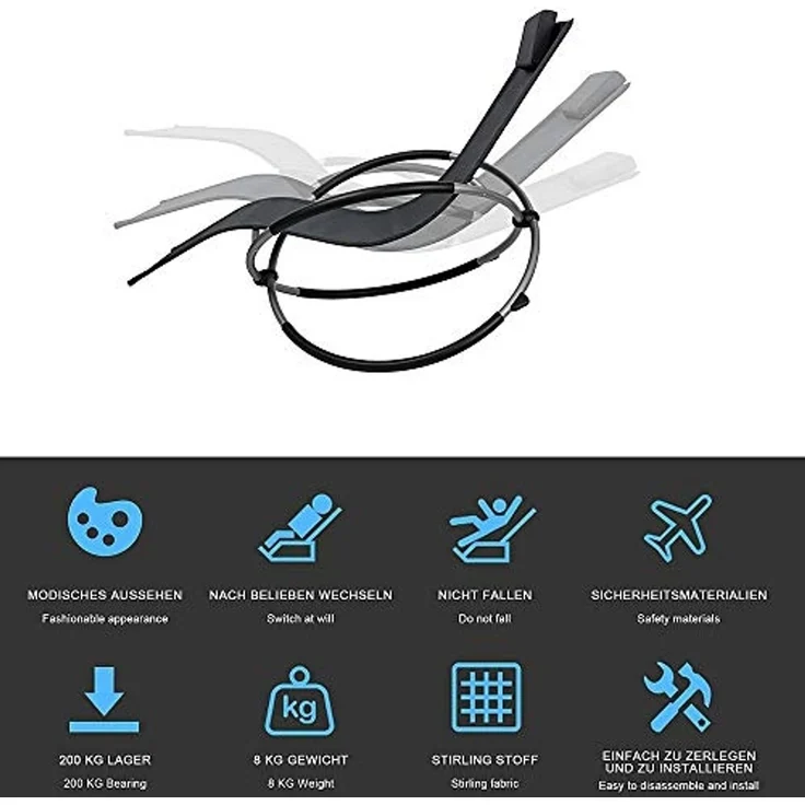 Mucola Relaxliege XXL Beige klappbar bis 200 kg belastbar – Sonnenliege 160x80x90cm Schwungfunktion mit Kopfkissen | Gartenliege atmungsaktives Textilgewebe, Stahlgestell, für Garten und Balkon – Bild 4