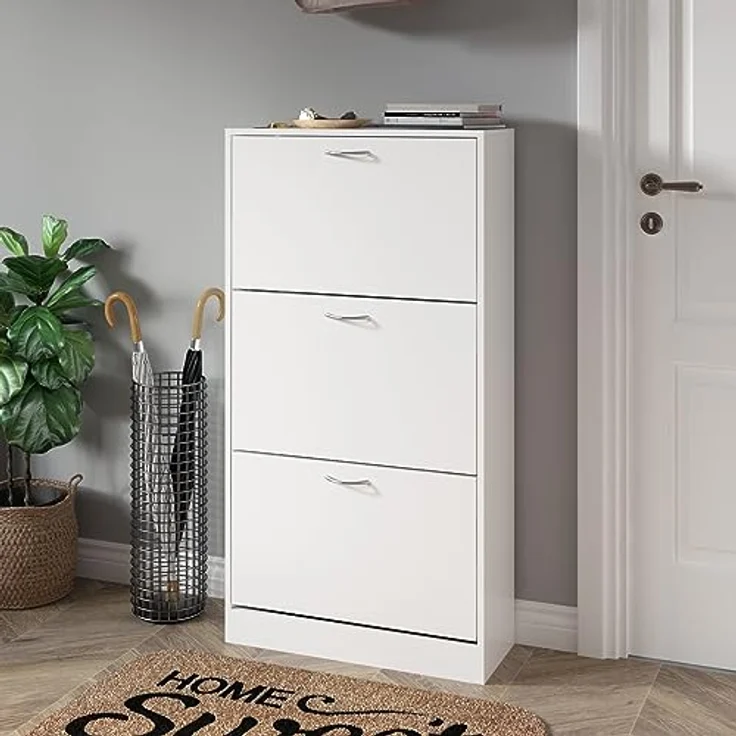 Meerveil Schuhschrank mit 3 Schubladen, Schuhkipper für Flur Eingangsbereich für 12-18 Paar Schuhe, Weiß, 63 x 24 x 120 cm – Bild 8