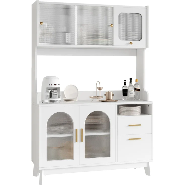 Buffetschränke, Esszimmer-Hochschrank 120*40*178 cm, mehrstufigem Stauraum, integrierter Steckdose sowie USB-C- und USB-A-Anschlüssen, Weiß--Weiß--120x40x178cm--YOUDENOVA – Bild 8