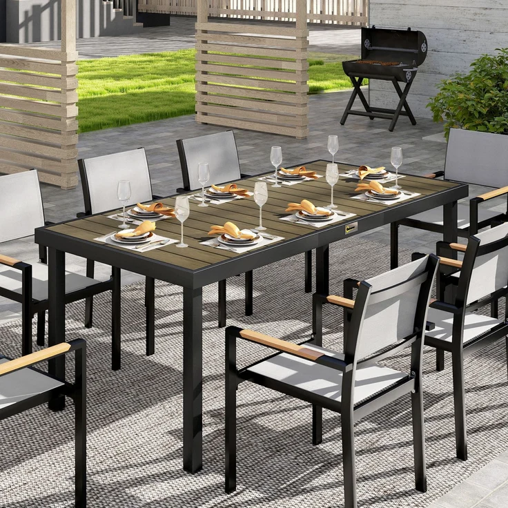 Rechteckiger Gartentisch für 8 Personen aus Aluminium, Esstisch für den Außenbereich mit PE-Lattenplatte – Bild 4