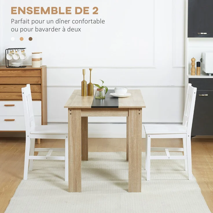 MELAYR, Set aus 2 Esszimmerstühlen aus Massivholz, Küchenstühle mit Lattenrückenlehne, 96,5 x 58 x 18 cm, Weiß – Bild 6