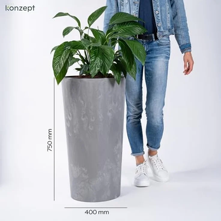 KONZEPT Blumentopf mit Einsatz Hoch 75cm in Beton Optik, für Außenbereich, Modernes Design, UV-beständig, keine scharfen Kanten, bruchfest – Bild 3