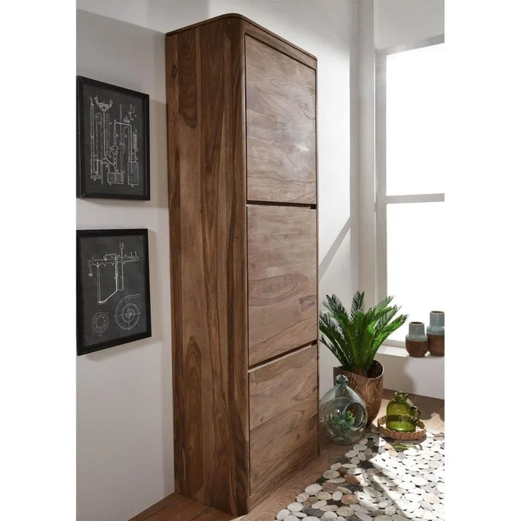 Dielenschrank Sheesham 70x37x200 rot-braun gebeizt TORONTO #136 – Bild 2