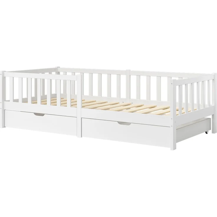 Bellabino 'Vere' Kinderbett 90x200 cm mit 2 Schubladen, weiß, Massivholz Kiefer, Jugendbett mit Rausfallschutz und Lattenrost – Bild 2