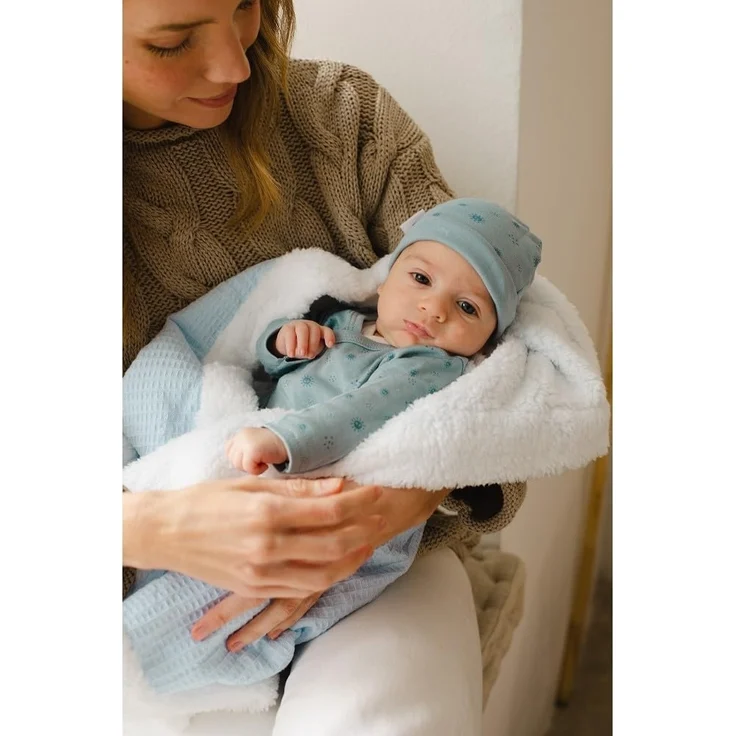 Babydecke in Waffel Piqué -Petrolblau – Bild 10