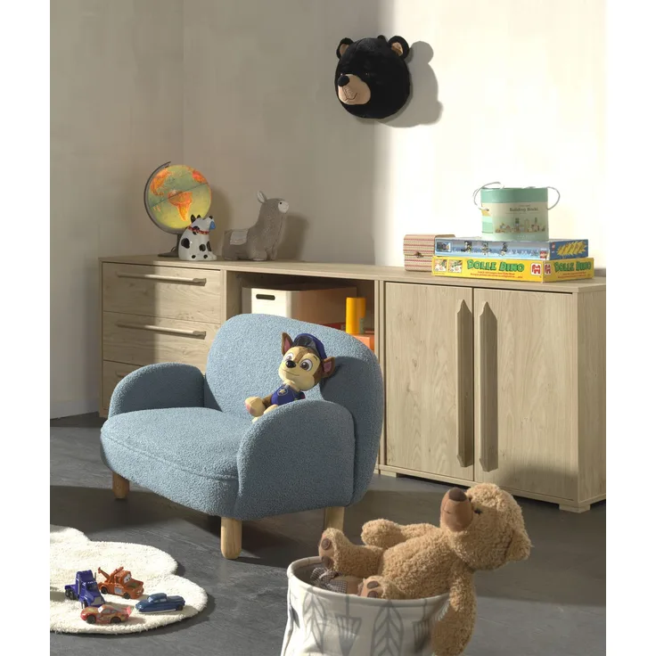 Kindersofa, Bezug Bouclè Blau