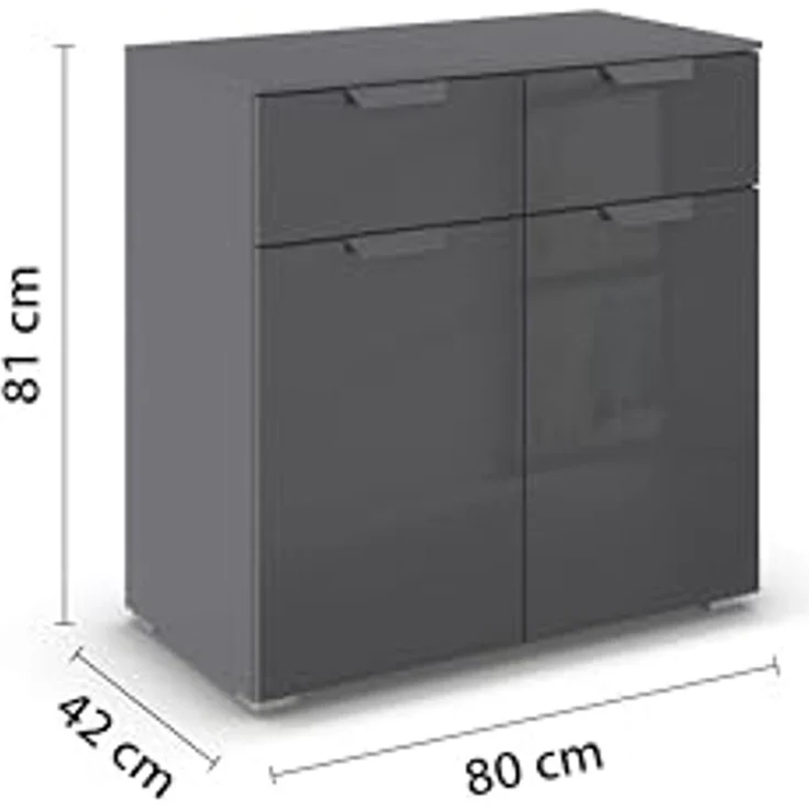 rauch Aditio Box, Kommode, 2-türig, 2 Schubladen mit Glasfront, mit Softclose-Funktion, Farbe Grau metallic, BxHxT 80x81x42cm – Bild 3