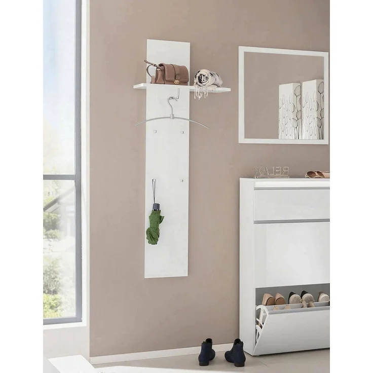 Dmora - Eingangsmöbel Omer, moderner Multifunktionseingang, Mehrzweckschrank für die Eingangshalle, 100 % Made in Italy, 50 x 27 x 140 cm, glänzendes Weiß,