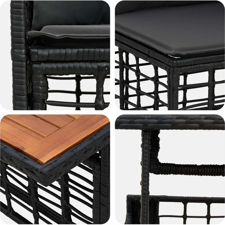 vidaXL Gartensofa-set 5 stk. Schwarz und Dunkelgrau Poly-Rattan 3437971 – Bild 8