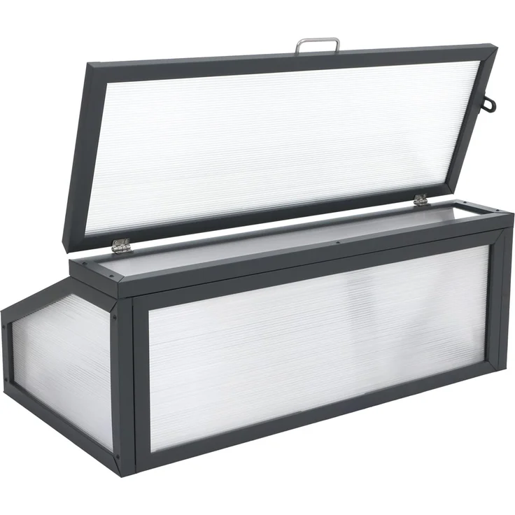 Frühbeetaufsatz HWC-R37, Gewächshaus Pflanzbeetaufsatz Beetabdeckung Stahl Polycarbonat 36 x 100 x 50 cm ~ anthrazit – Bild 8