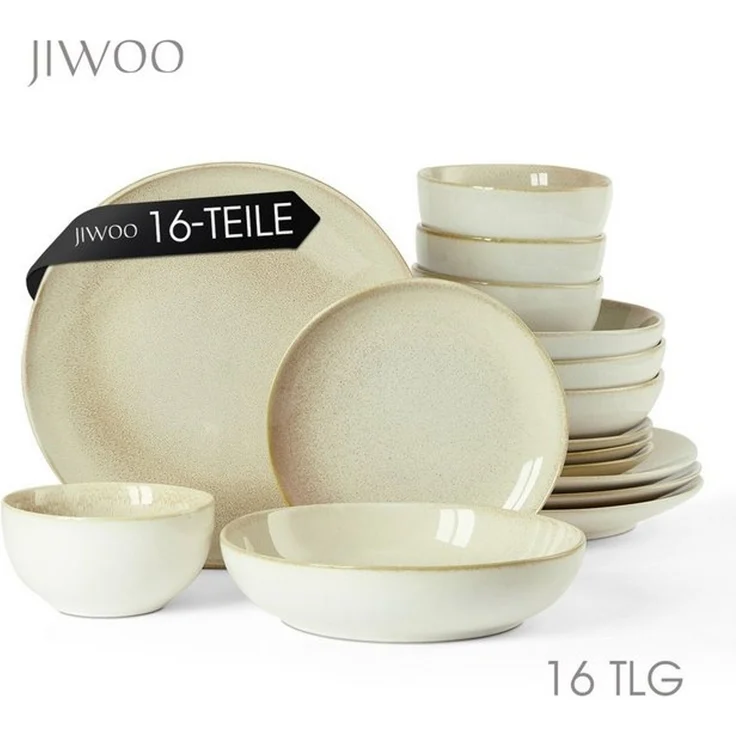 JIWOO Geschirr-Set 16er Kombiservice Teller-Set Tafelservice Schüssel-Set Speiseteller (16-tlg), 4 Personen, Keramik, Hochwertiges Geschirr set Blau Mikrowellen spülmaschinenfest – Bild 4