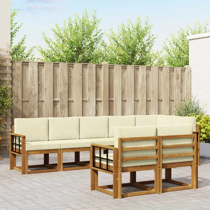 vidaXL Outdoor-Sofagarnitur mit Kissen 8 pcs Natur und Creme 3366578