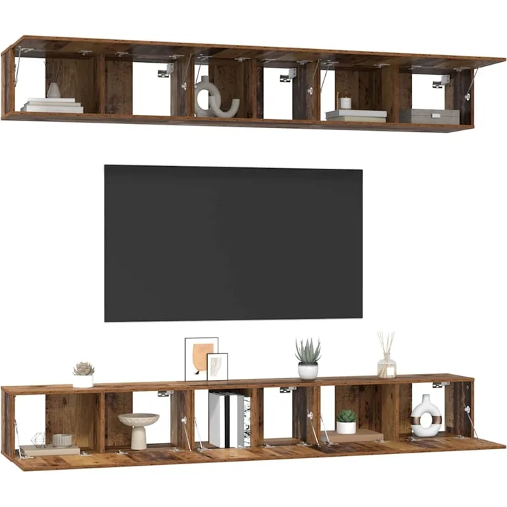 vidaXL TV-Schrankset Wandmontiert 6 pcs Altholz Holzwerkstoff 3393474 – Bild 2