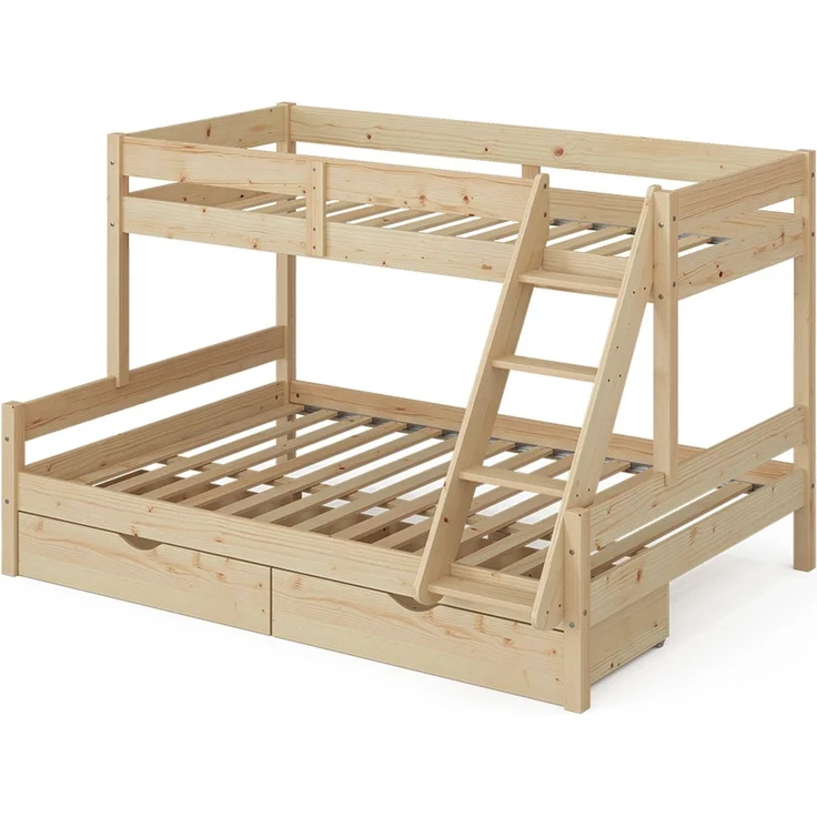 Etagenbett Everest Naturholz 140x200 / 90x200 cm mit Schubladen Vitalispa – Bild 1