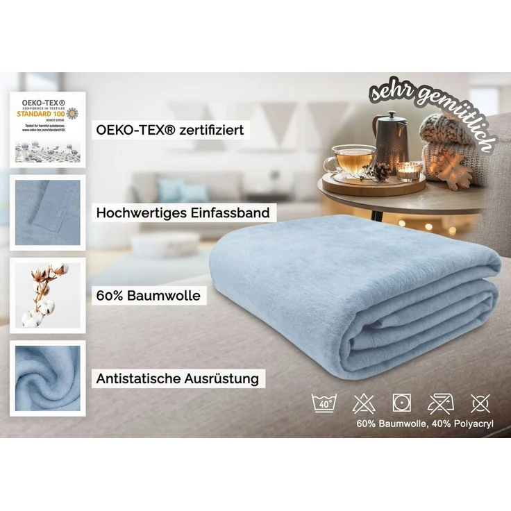 Wohndecke, ZOLLNER, antistatische Ausrüstung, 150 x 200 cm, 60% Baumwolle, 40% Polyacryl, auch in XXL Größe – Bild 2