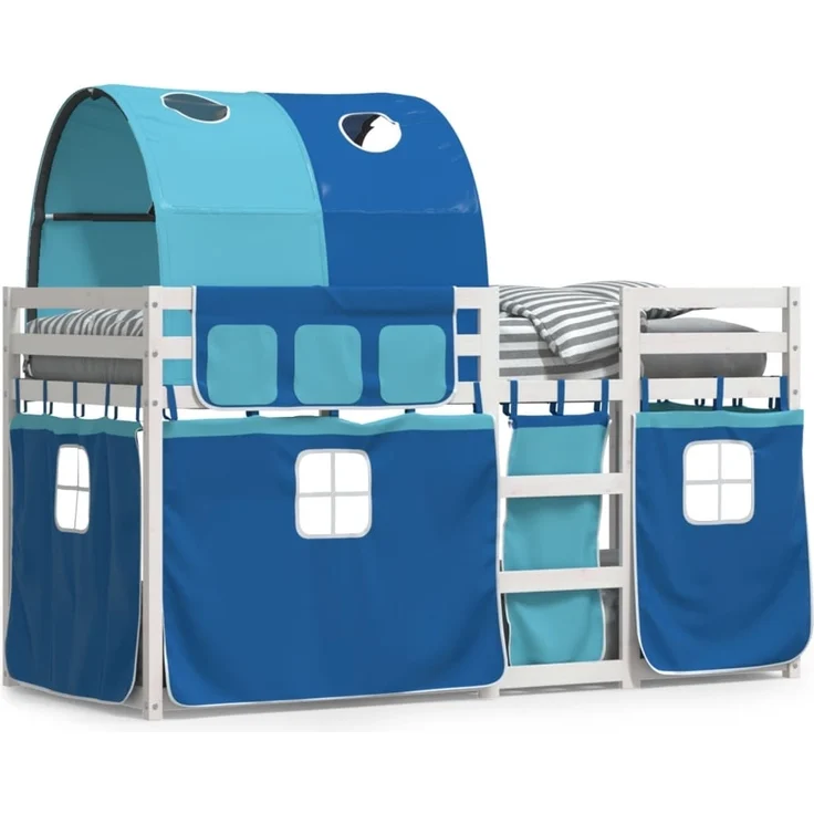 vidaXL Etagenbett mit Vorhängen Blau 75x190 cm Massivholz Kiefer 3284004 – Bild 1