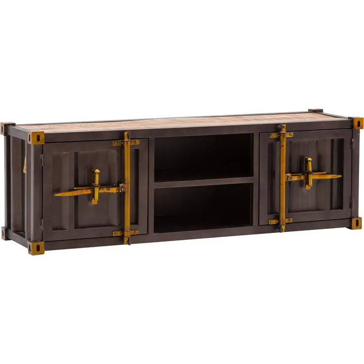 TV-Bank Cargon 152cm von massivum, - Metall Braun Mango Holz, Lowboard Wohnzimmermöbel Industrial-Design Containermöbel