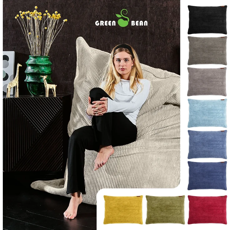Green Bean® XXL Sitzsack aus Cordstoff 370 Liter mit EPS-Perlen Füllung - Kuschelig Weich Robust & Waschbar - Sitzkissen Beige – Bild 2