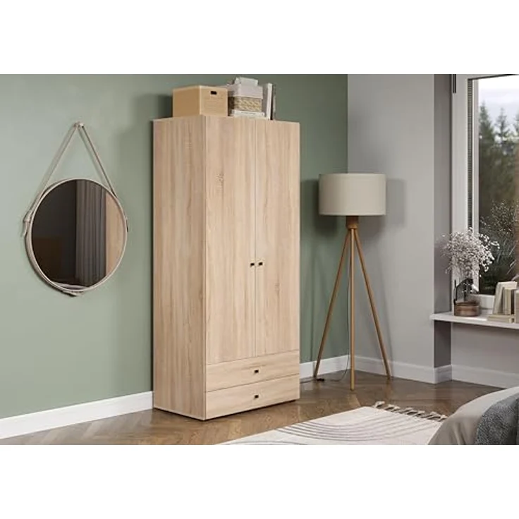 trendteam smart living - Basics - Kleiderschrank - Eiche - Garderobenschrank mit 2 Türen, 1 Hutablage, 1 Kleiderstange und 2 Schubladen - (BxHxT) 81 x 176 x 51 cm - Moderner Stil – Bild 2