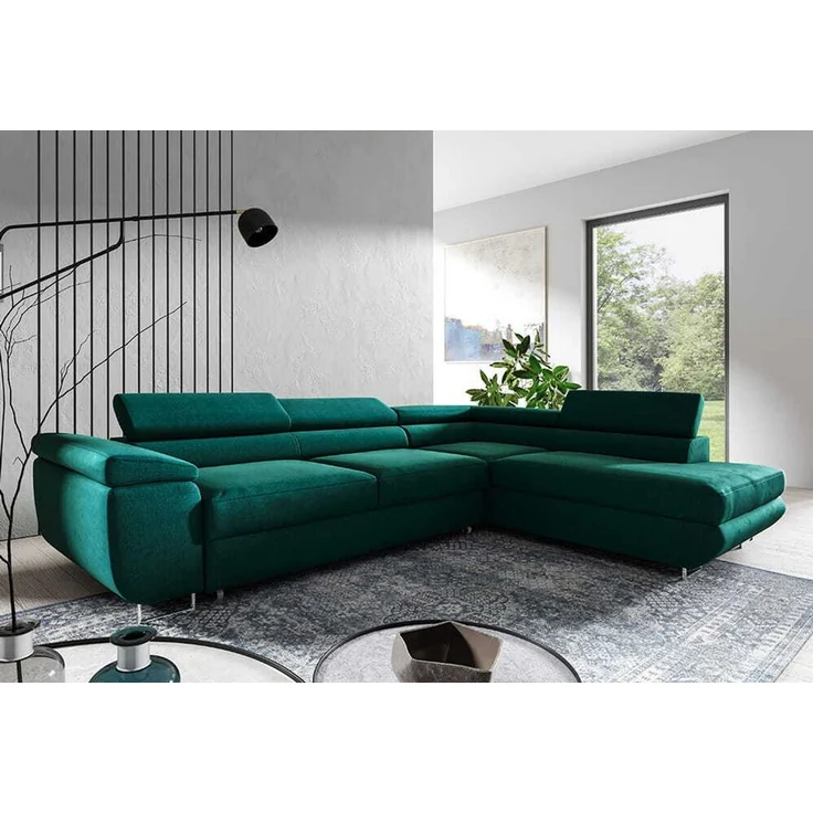 Ecksofa in L-Form AVESTA, L-förmige Eckcouch mit Schlaffunktion, ausziehbares Sofa, 1 Bettzeugbehälter, verstellbare Kopfstützen, (Monolith 37), 72x201 cm – Bild 2