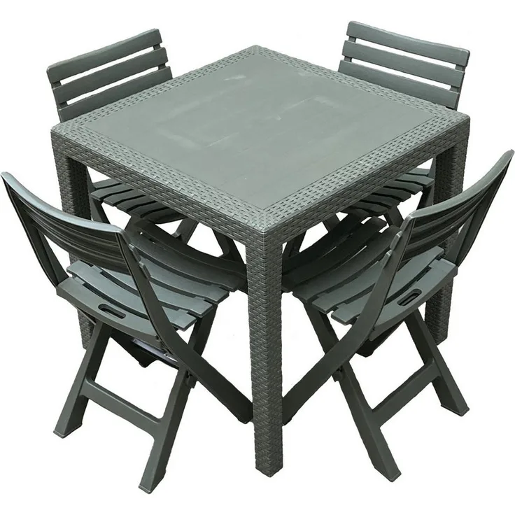 Progarden Essgruppe Gartenmöbel Sitzgruppe Balkonmöbel Terrasse Grün, (Set, 5-tlg, Tisch + 4 Klappstühle), UV-Beständig, Robust, Wetterfest, Made in Italy, Hochwertig