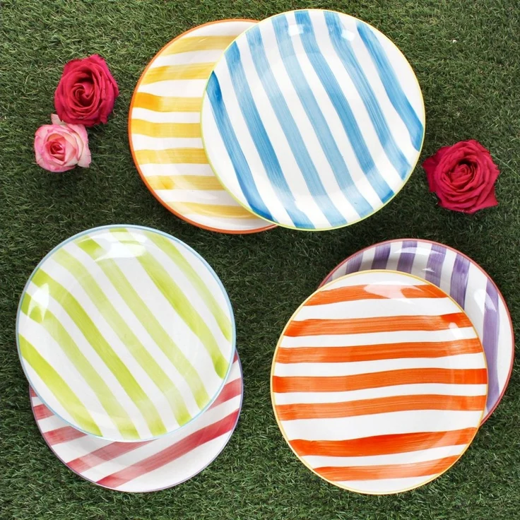 MamboCat Speiseteller Summer Stripes 6er Set Speiseteller Steingut Essteller bunte Streifen – Bild 2