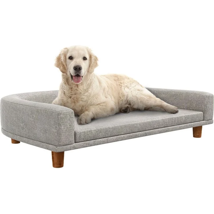 PawHut Tierbett mit Kissen, für große Hunde, mit Erhöhtem Design, Polyester, mit Holzbeine, Grau, 98 x 67 x 25 cm – Bild 5