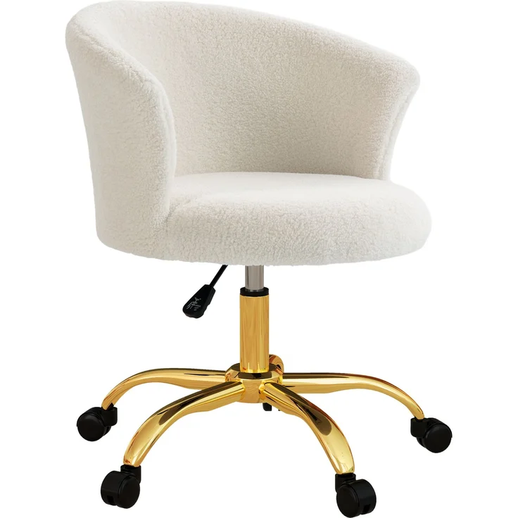 MELAYR, Schreibtischstuhl Höhenverstellbar mit Teddy-Fleece-Optik Weiß, 58 x 56 x 76 cm – Bild 2