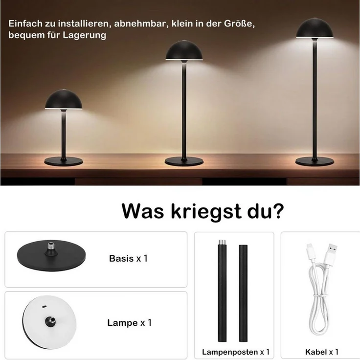 ibettertec Nachttischlampe Tischlampe Kabellos Dimmbare Warmweiß 3000K Weiß, Led tischlampe akku wasserdicht, Led Tischlampe Outdoor IP54, für Haus und Garten Esstisch Schlafzimmer Arbeitszimmer Balkon Hotel – Bild 2