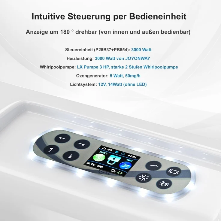 TroniTechnik Whirlpool Outdoor Whirlpool ELBA weiß, (3-tlg), mit integrierter LED Beleuchtung, Massagefunktion und Wasserspiel – Bild 7