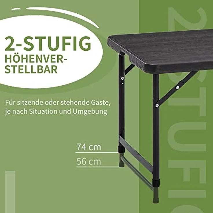 Outsunny Gartentisch Campingtisch, Buffettisch mit Stahlgestell, Terrassentisch für 4 Personen, 1-St, Höhenverstellbarer, HDPE, Dunkelgrau, 118 x 60 x 74 cm – Bild 5