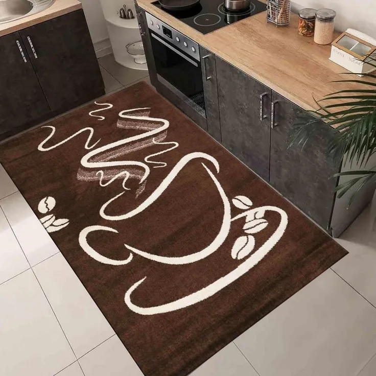 Vimoda Küchenläufer Kaffee Tasse Muster in Braun, Rechteckig, Höhe: 5 mm, Cappuccino,Kaffee, Tasse, Küche, Esszimmer, Flur