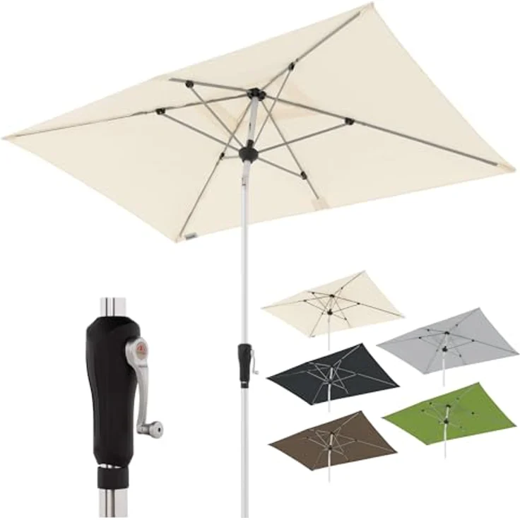 Doppler Sonnenschirm SL-AZ Auto Tilt 220x140 cm Natur I Gartenschirm knickbar I Kurbelschirm mit UV-Schutz 80+ I Kurbelschirm aus Aluminium I regenabweisendes Polyester-Schirmdach – Bild 2