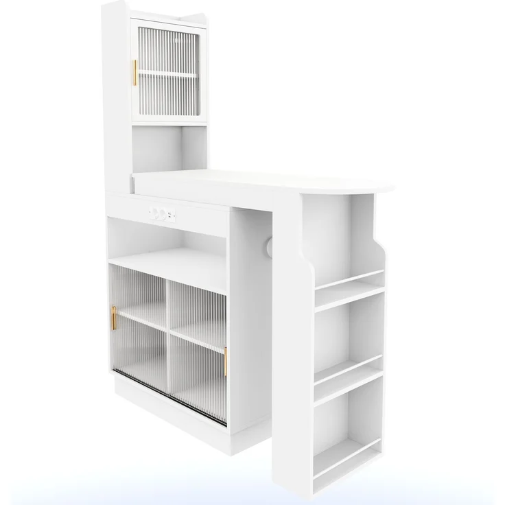 ZUBALIYA Küchenschrank mit Glastüren / Barschrank & Sideboard, mit ausziehbarer Bartisch & Stehtisch mit Stauraum und steckdose, Weiß, 131–170 x 40 x 170 cm, fürs Büro, mit LED, Samt – Bild 17