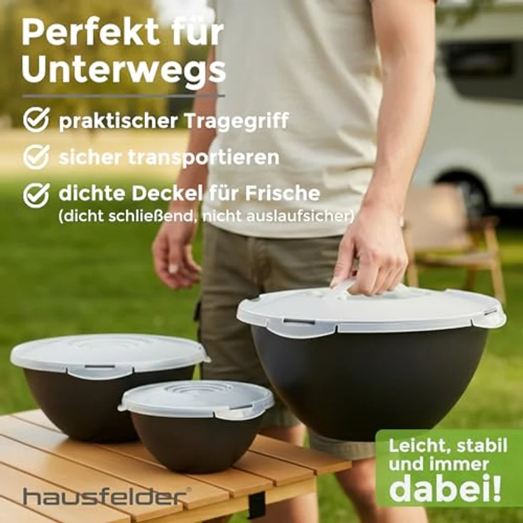 Hausfelder Salatschüssel Schüssel Set groß mit Deckel, 0,7-6 L Anthrazit Schwarz), Kunststoff, (8-tlg), Schüsseln 1x6 L, 1x3,6 L, 1x1,9 L, 1x0,7 L – Bild 7