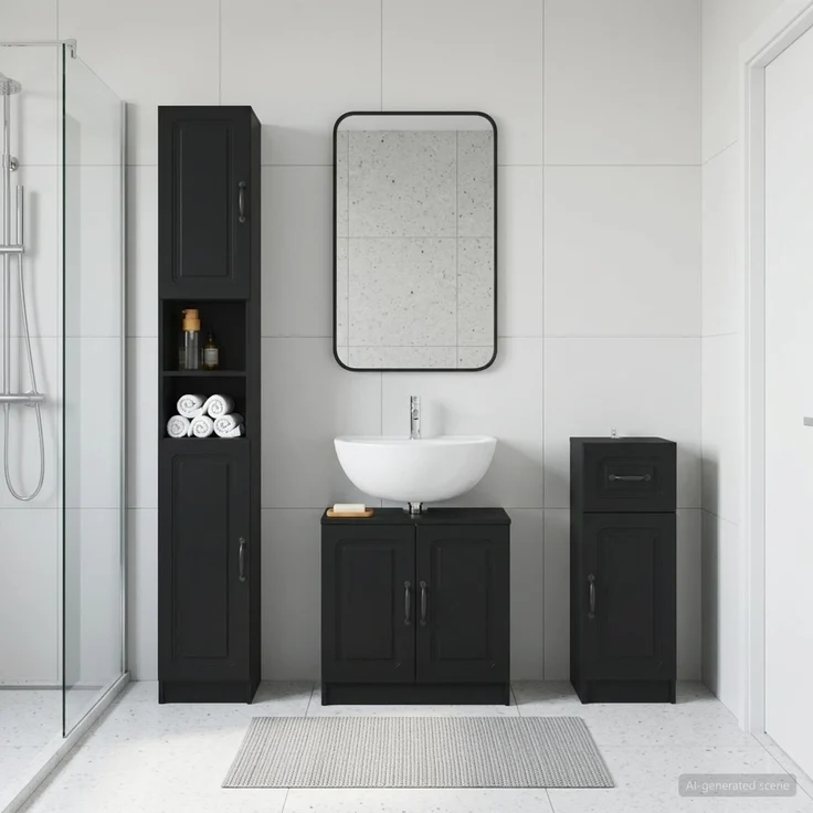 vidaXL 3-teiliges Badezimmer-Schranksystem UTRECHT Schwarz 3417892 – Bild 1