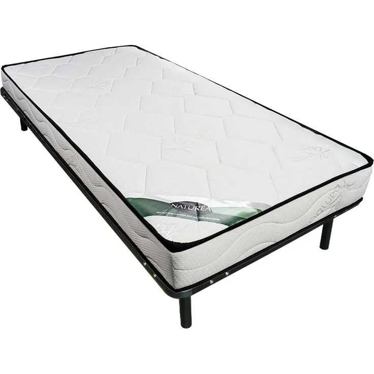 Vente-unique - KANANI Set aus Matratze und Bettgestell StoffMetall Schwarz - B 90 cm88 cm3,8 cm x H 15 cm5 cm25 cm x L 190 cm188 cm3,8 cm