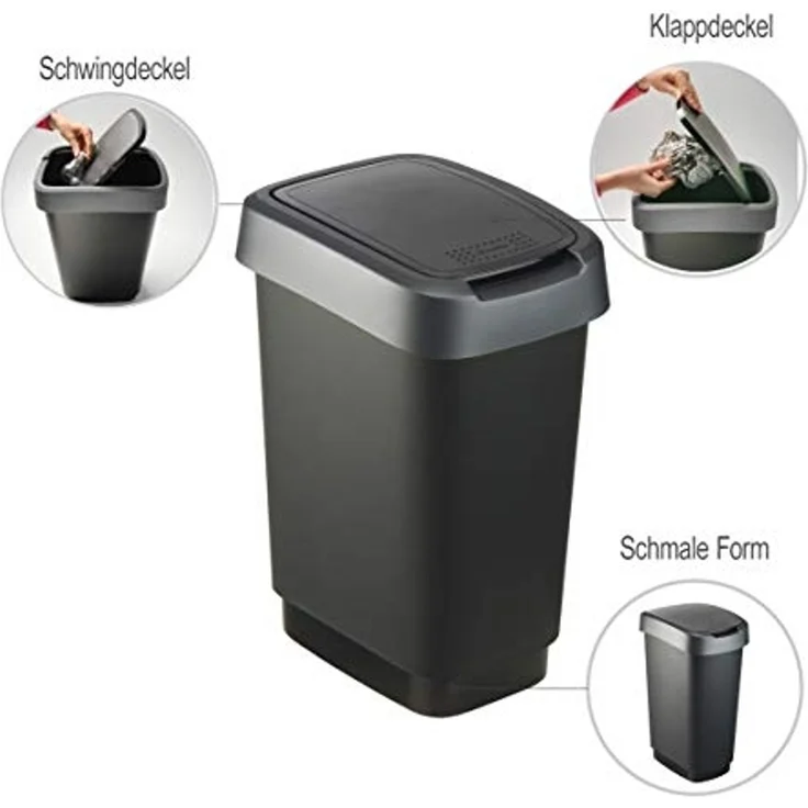 Rotho 'Twist' Swingeimer, schwarz/dunkelsilber, 10 L – Bild 3