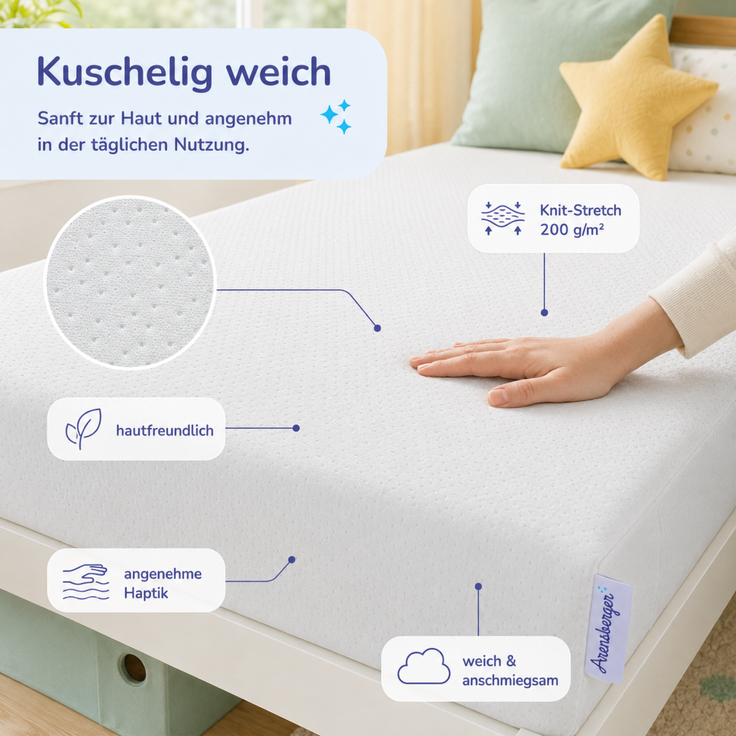 Arensberger Kindermatratze Babymatratze NORA | 70x140cm | Bezug waschbar & abnehmbar | punktelastischer Gelschaum | Jugendmatratze, allergikerfreundlich premium Bezug – Bild 4
