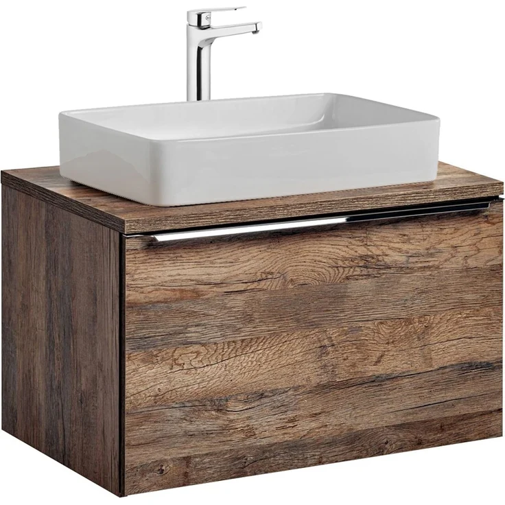 Waschtischunterschrank 80cm mit Keramik-Waschbecken PUEBLA-56 Vintage Oak, B/H/T ca. 80,4/59,5/46 cm – Bild 1