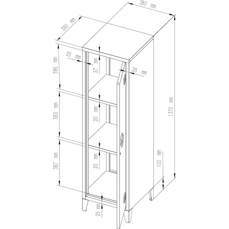 Einzelspind Kurikka 137x38x38 cm Kamelfarben [en. casa] – Bild 2